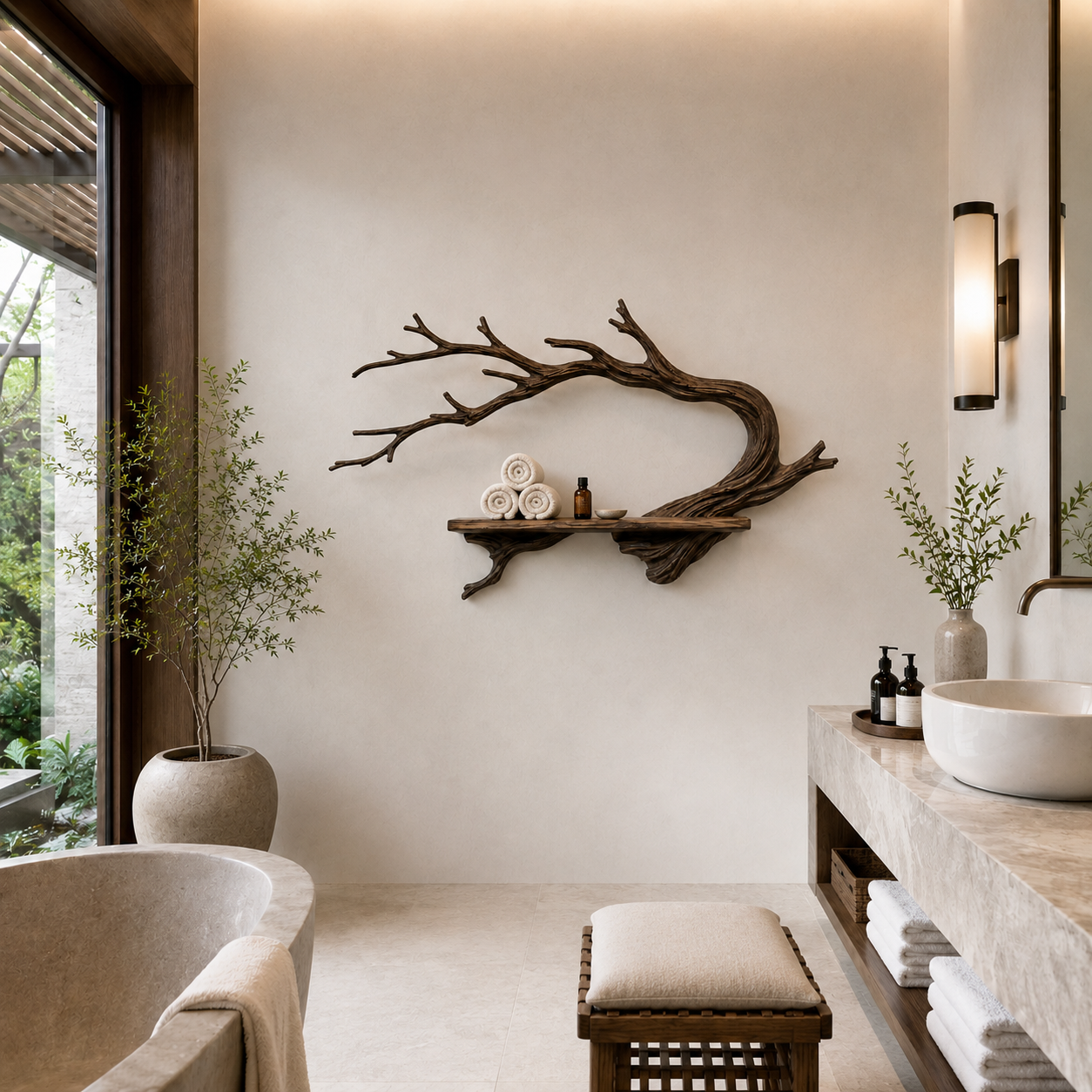 Branch Wood Wall Shelf – Solid Wood Floating Display Shelf with Natural Tree Form
