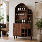 Arched Wood Wine Cabinet – Solid Wood Bar Storage Cabinet for Dining Room Decor