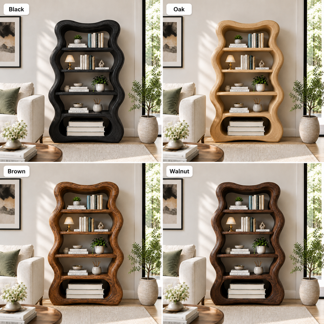 Wavy Frame Wood Bookshelf