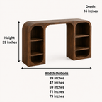 Curved Wood Bar Table Set – Solid Wood Breakfast Bar with Storage Shelves and Stools