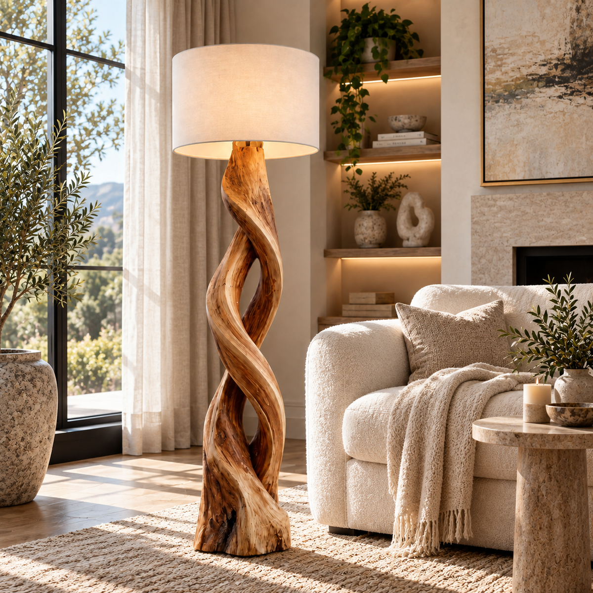 Twisted Spiral Wood Floor Lamp