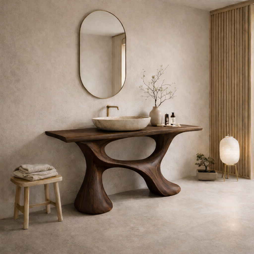 Sculptural Bathroom Vanity – Solid Wood Modern Vanity for Bathroom Decor