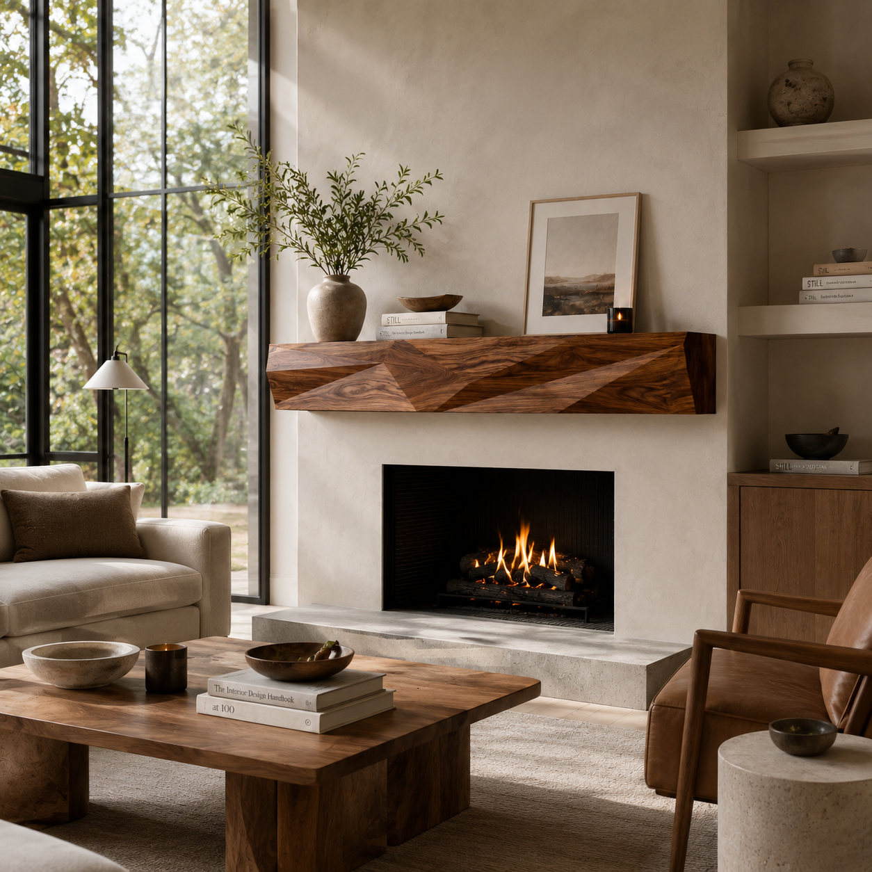 Wood Fireplace Mantel – Solid Wood Floating Shelf for Living Room Decor