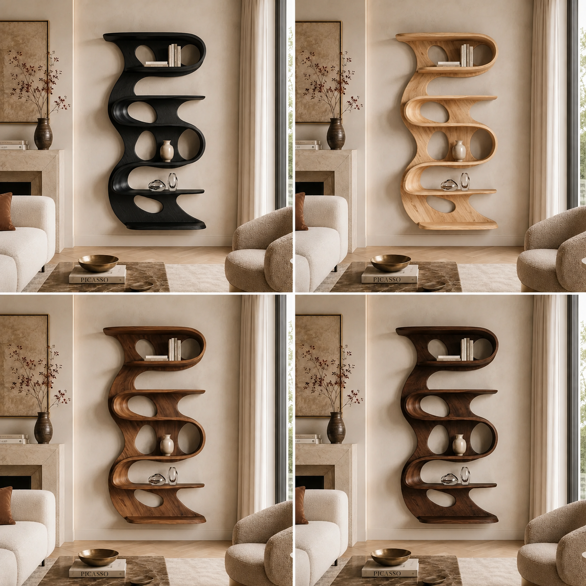 Vertical Bookcase – Sculptural Solid Wood Display Shelf
