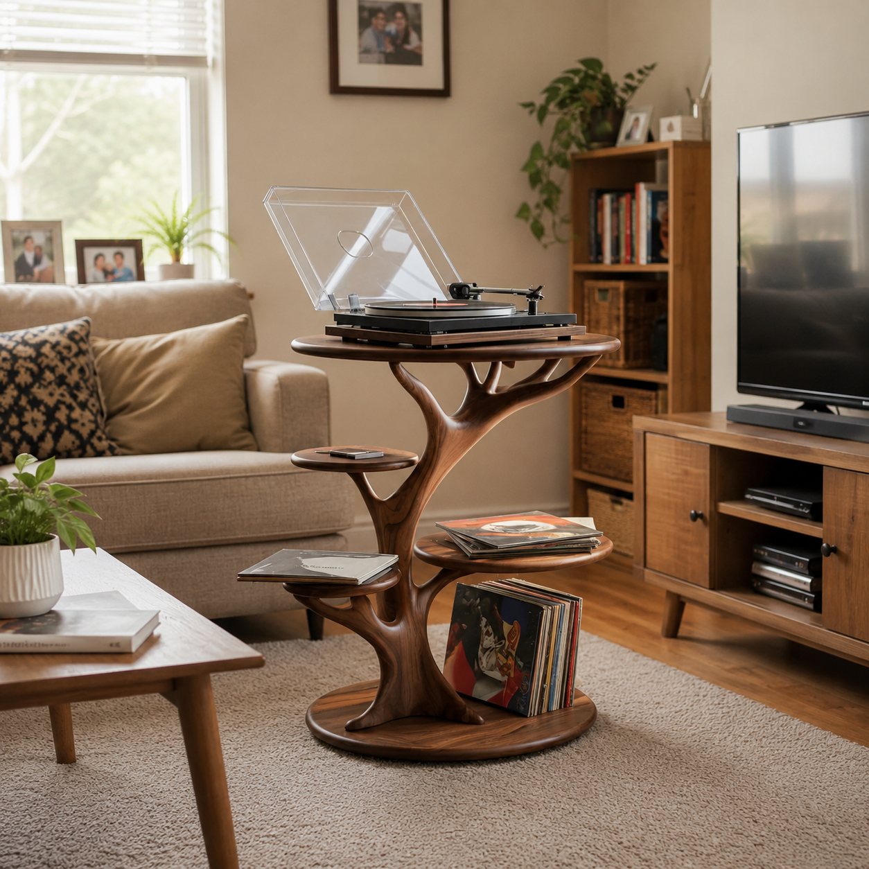 Sculptural Side Table – Solid Wood Magazine Rack Table for Modern Living Room Decor