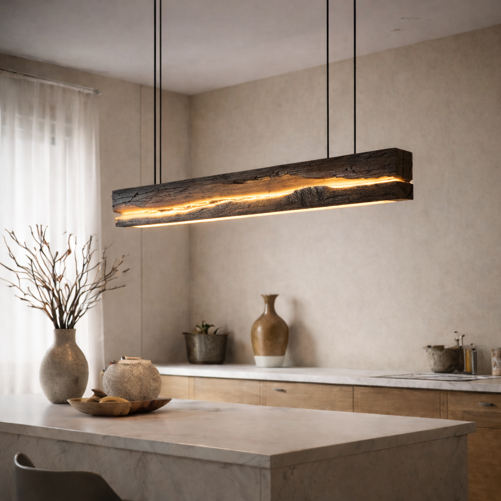 Live Edge Pendant Light – Solid Wood Linear Light for Kitchen Island or Dining Room