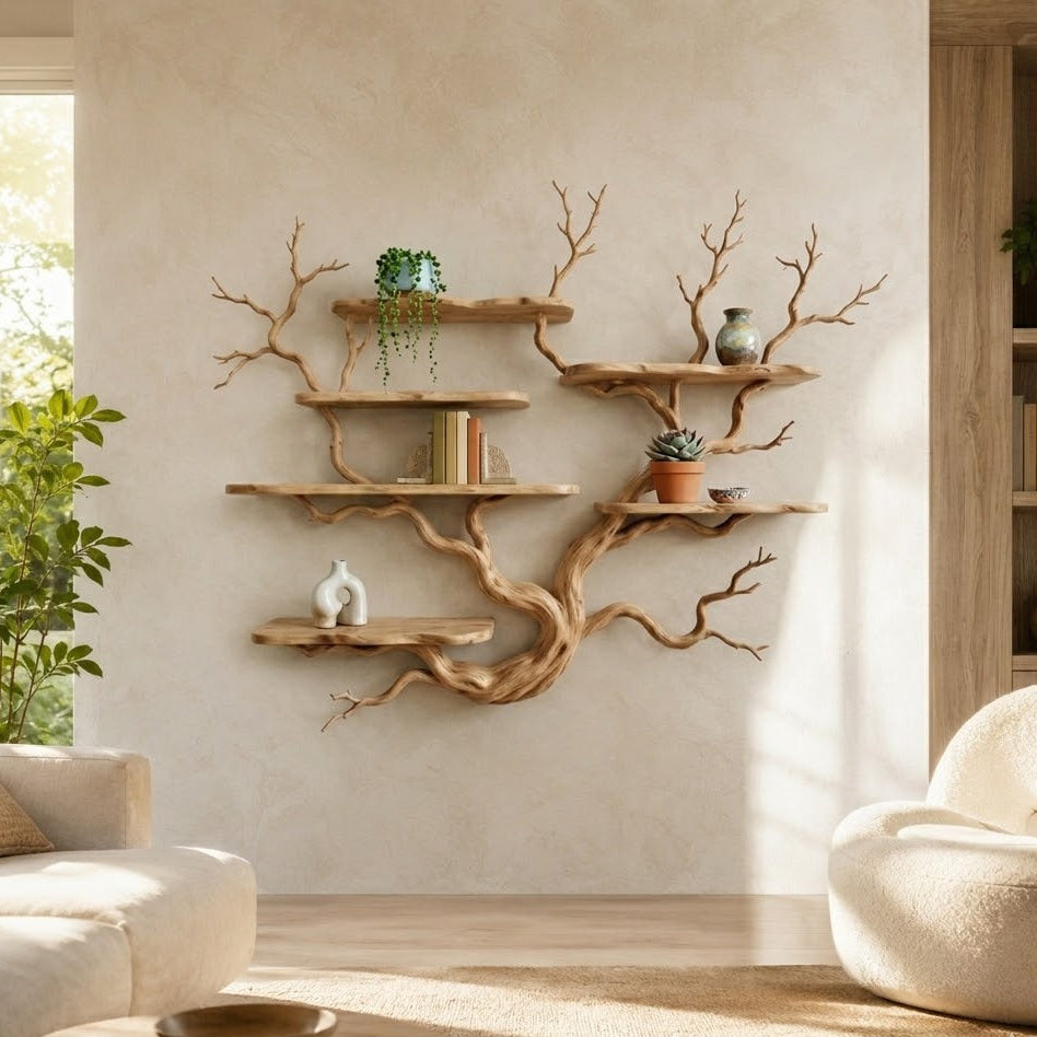 Tree Branch Wall Shelf – Solid Wood Display Shelf for Living Room