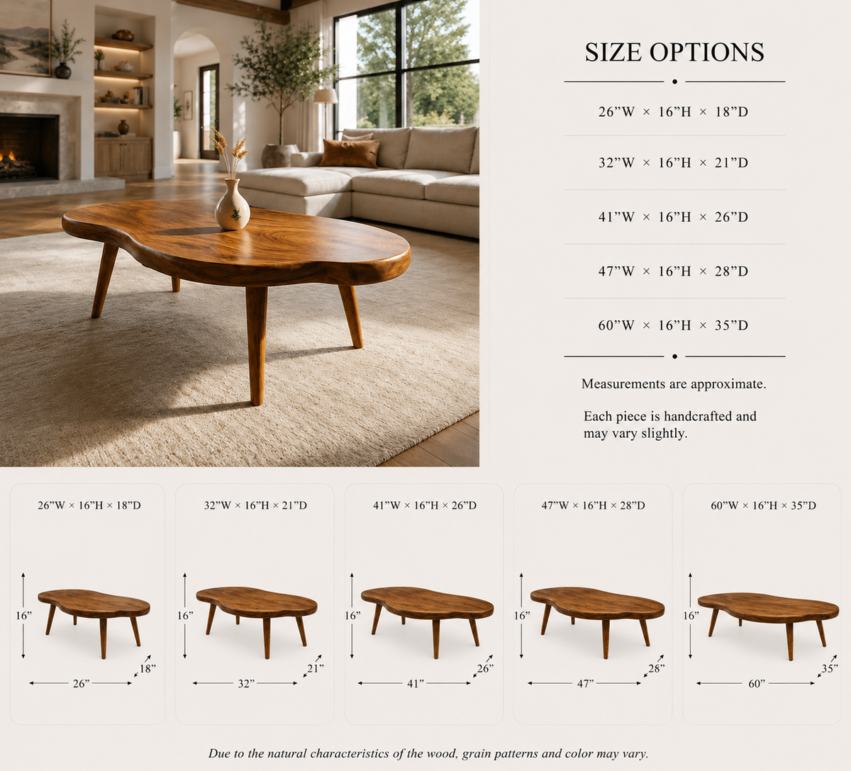 Round Coffee Table – Solid Wood Table for Living Room