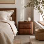 Rounded Wood Nightstand – Solid Wood Bedside Table for Bedroom Decor