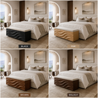 Wave Carved Wood Bedroom Bench – Solid Wood End of Bed Storage Bench with Upholstered Cushion