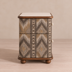 Patterned Two-Drawer Wood Nightstand with Stone Top