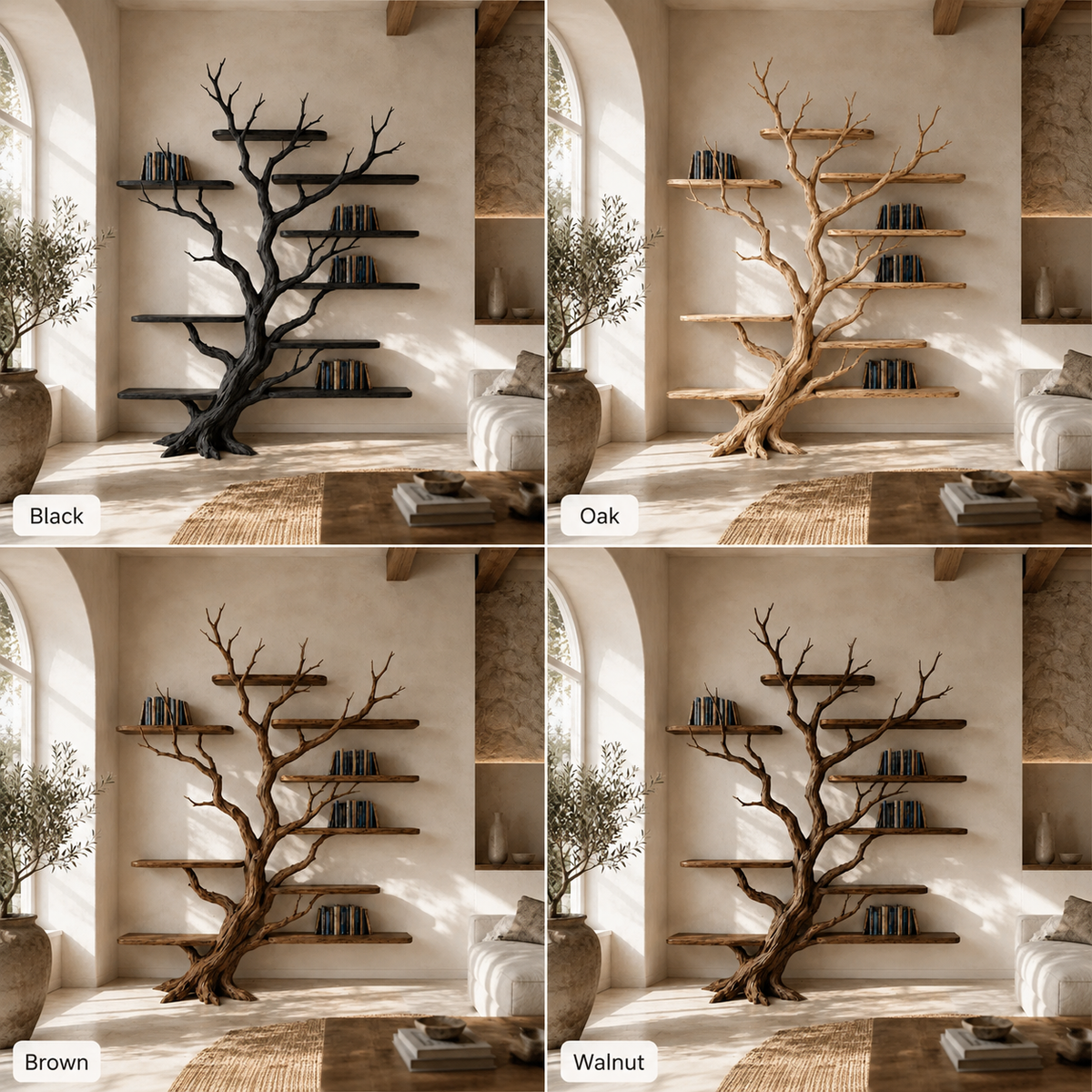 Tree Branch Bookcase – Solid Wood Display Shelf for Living Room