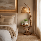 Tree Branch Floor Lamp – Solid Wood Standing Light with Shelf