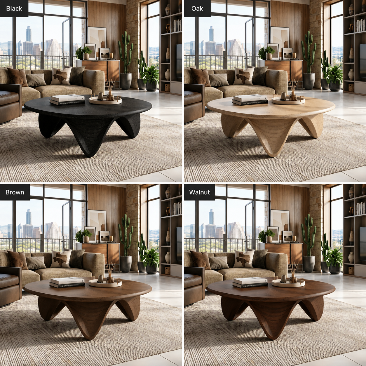 Sculptural Petal Base Wood Coffee Table