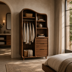 Open Wood Wardrobe – Solid Wood Clothing Storage Cabinet for Bedroom Decor
