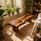Live Edge Wood Bench – Solid Wood Entryway Bench with Natural Edge for Hallway Decor