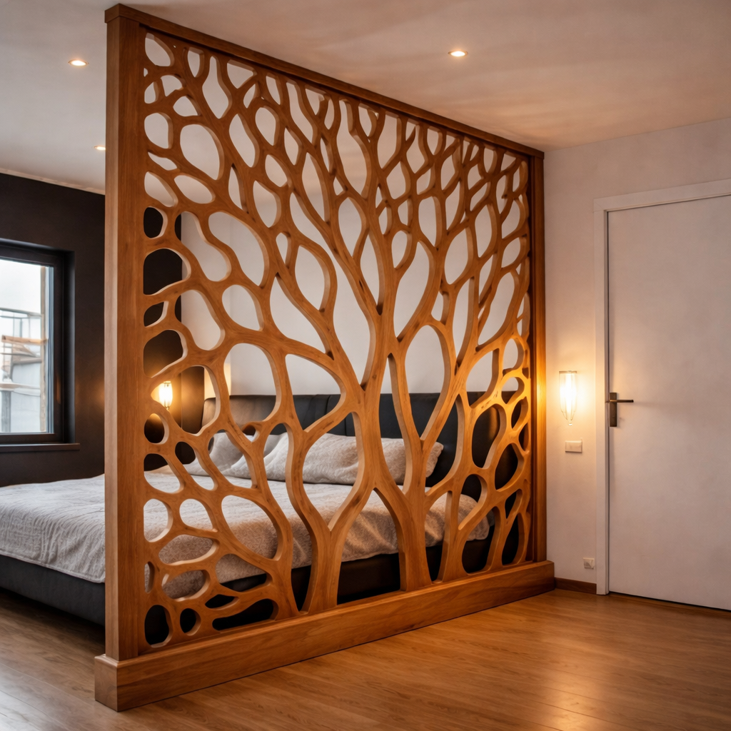 Tree Pattern Room Divider – Solid Wood Modern Panel for Living Room Decor