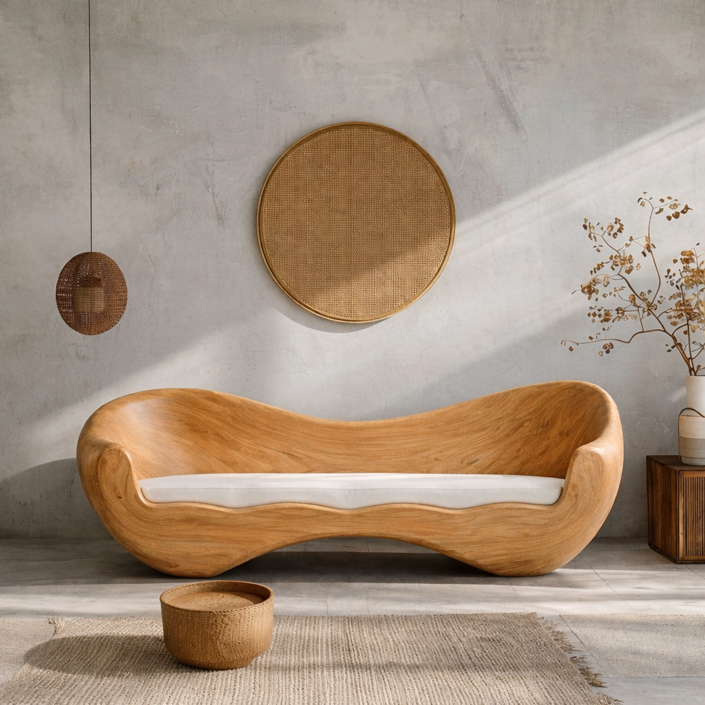 Solid Wood Wave Lounge Chair – Sculptural Accent Chair