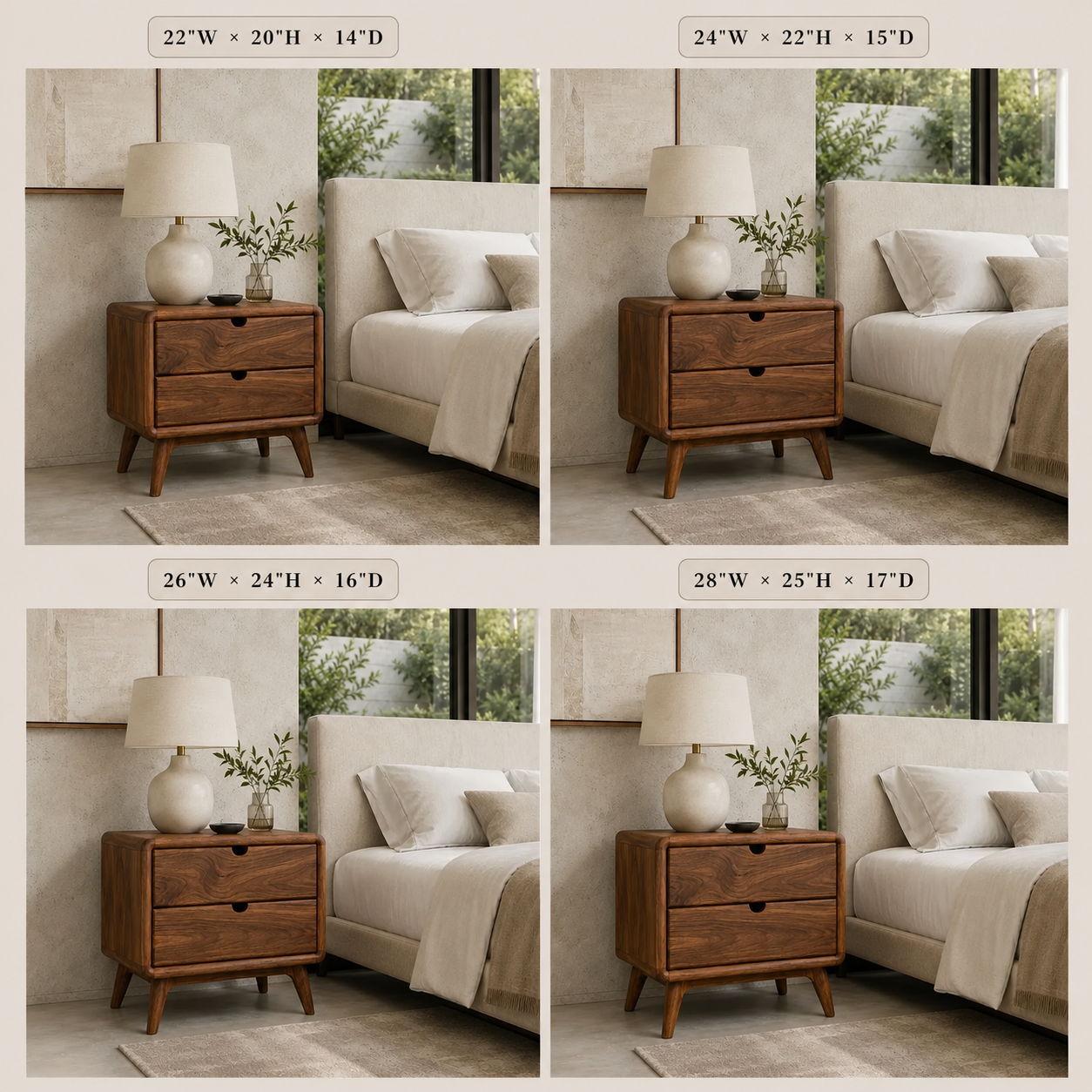 Solid Wood Nightstand – Mid Century Bedside Table for Bedroom Decor