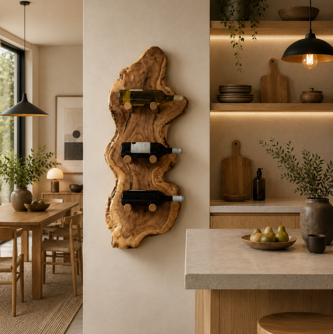 Rustic Bottle Holder – Solid Wood Wall-Mounted Rack for Home Bar Decor