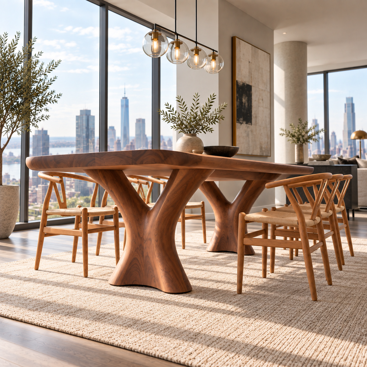 Sculptural Branch Base Wood Dining Table