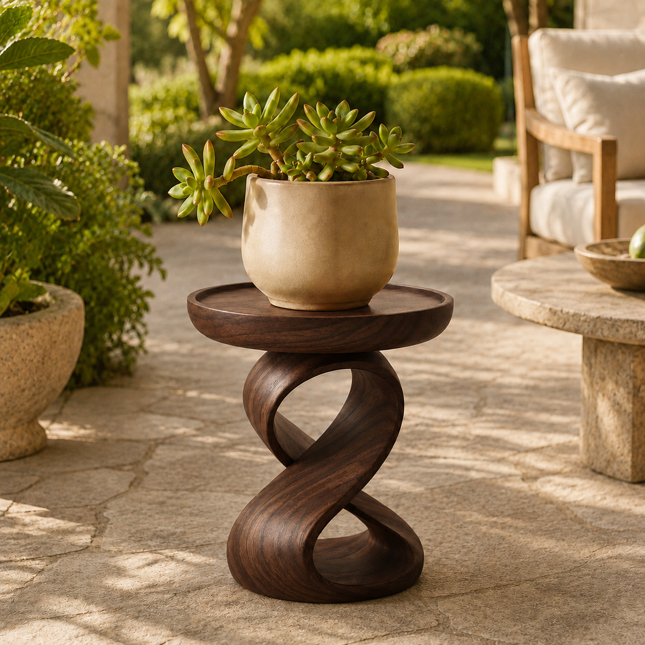 Twisted Planter Stand – Solid Wood Plant Stand for Indoor and Outdoor Decor