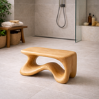 Sculptural Wooden Shower Bench - Modern Minimalist Bathroom Stool