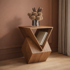 Geometric Sculptural Wooden Side Table – Modern Accent Furniture