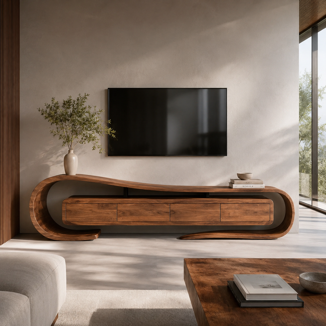 Floating TV Stand – Solid Wood Media Console for Living Room Hover Image