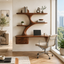 Tree Branch Wood Floating Desk – Solid Wood Wall Mounted Computer Desk for Home Office Decor