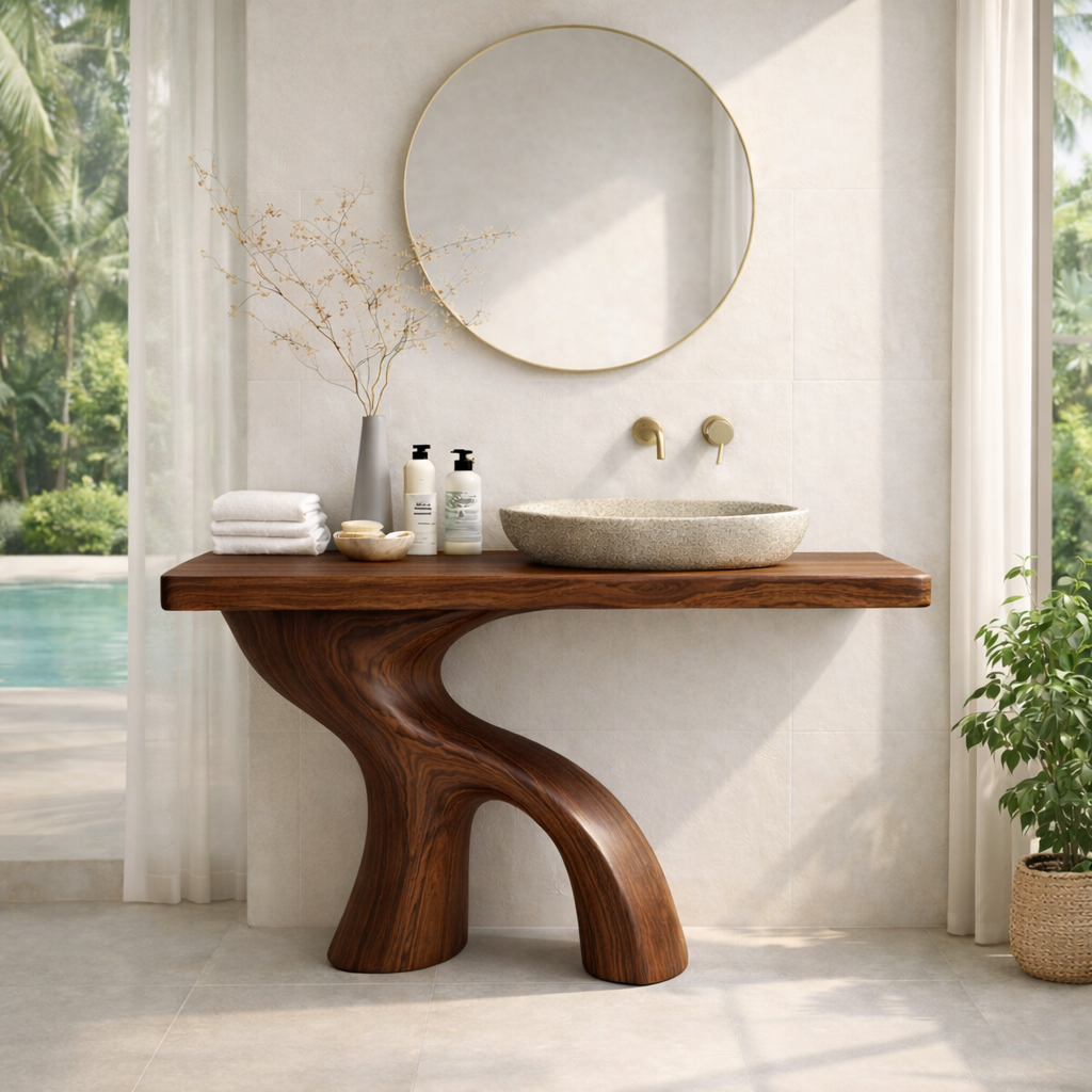 Tree Trunk Bathroom Vanity – Solid Wood Floating Vanity for Modern Bathroom Decor