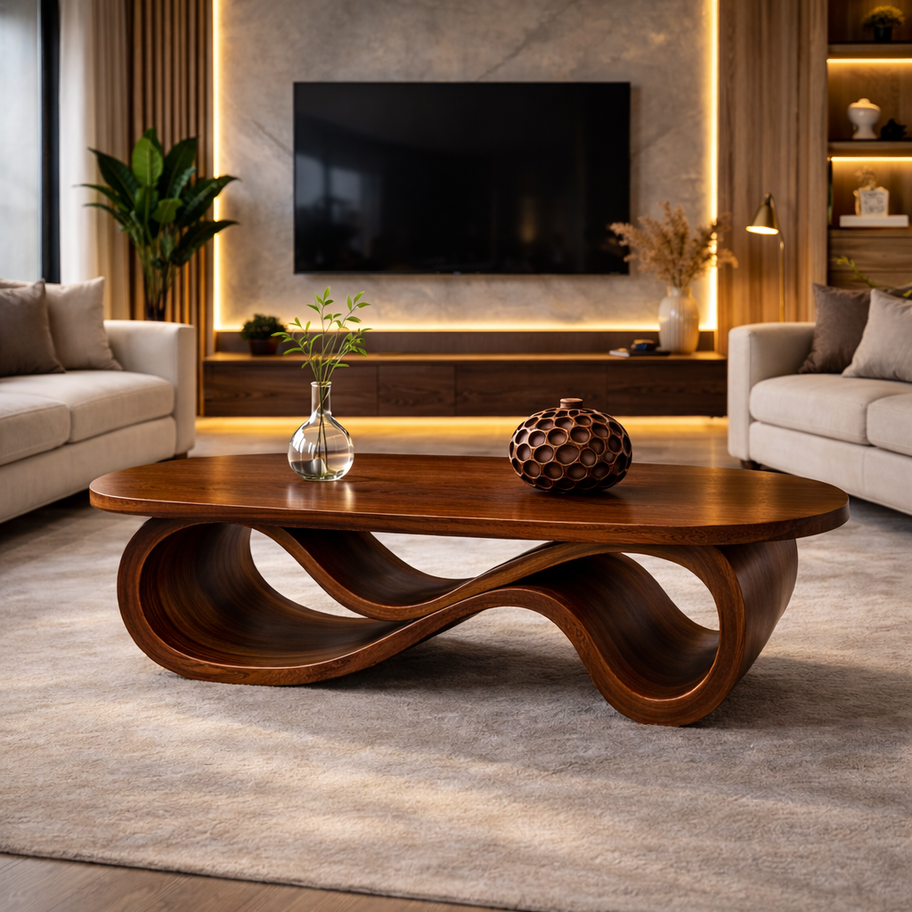 Infinity Loop Coffee Table – Sculptural Solid Wood Table for Luxury Living Room