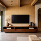 Solid Wood Curved Media Console – Low Profile TV Stand