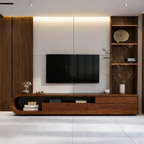 Solid Wood Curved Media Console – Sculptural Low-Profile TV Stand