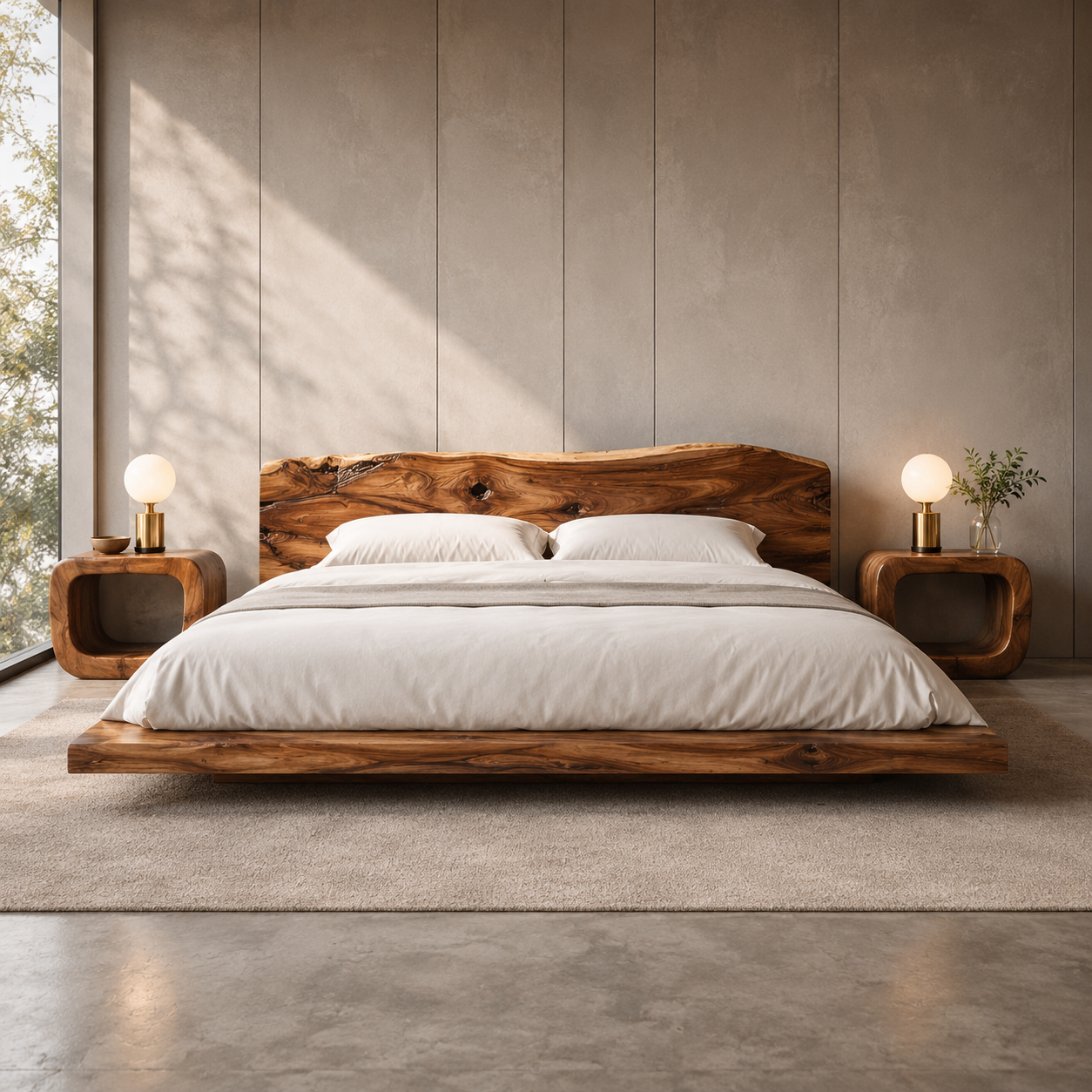 Live Edge Bed Frame – Solid Wood Bed with Natural Headboard