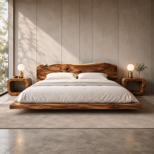 Live Edge Bed Frame – Solid Wood Bed with Natural Headboard Main Image