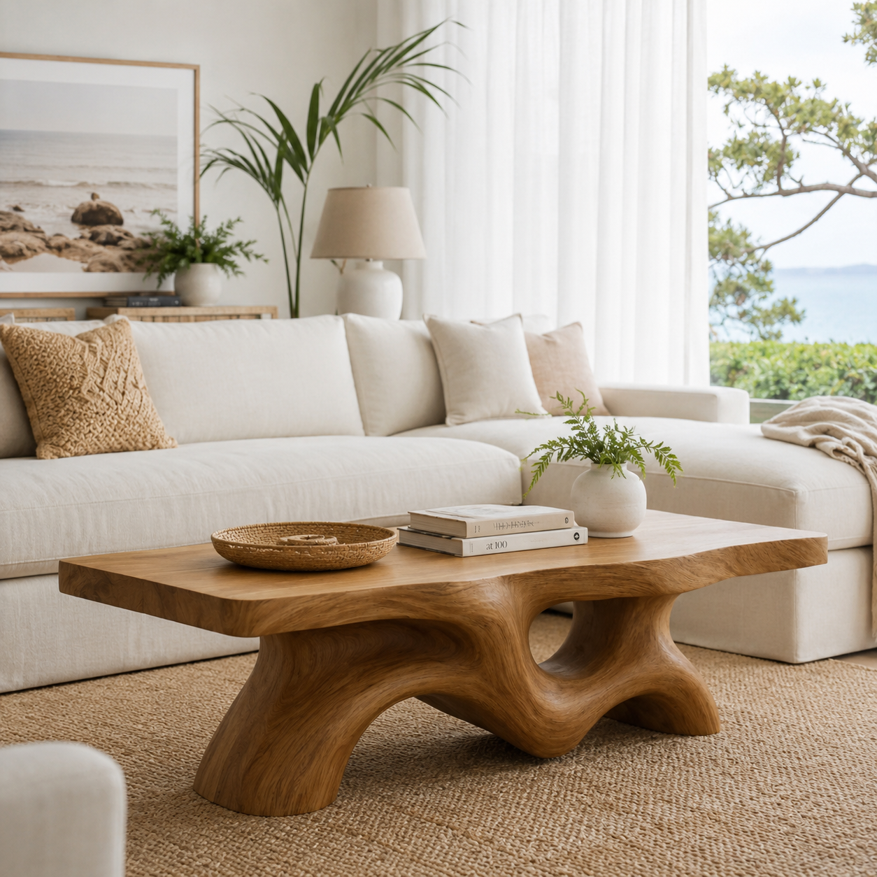 Sculptural Wave Solid Wood Coffee Table – Handcrafted Organic Curved Design