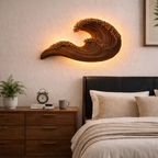 Wave-Inspired Solid Wood Wall Lamp – Artistic Ambient Lighting