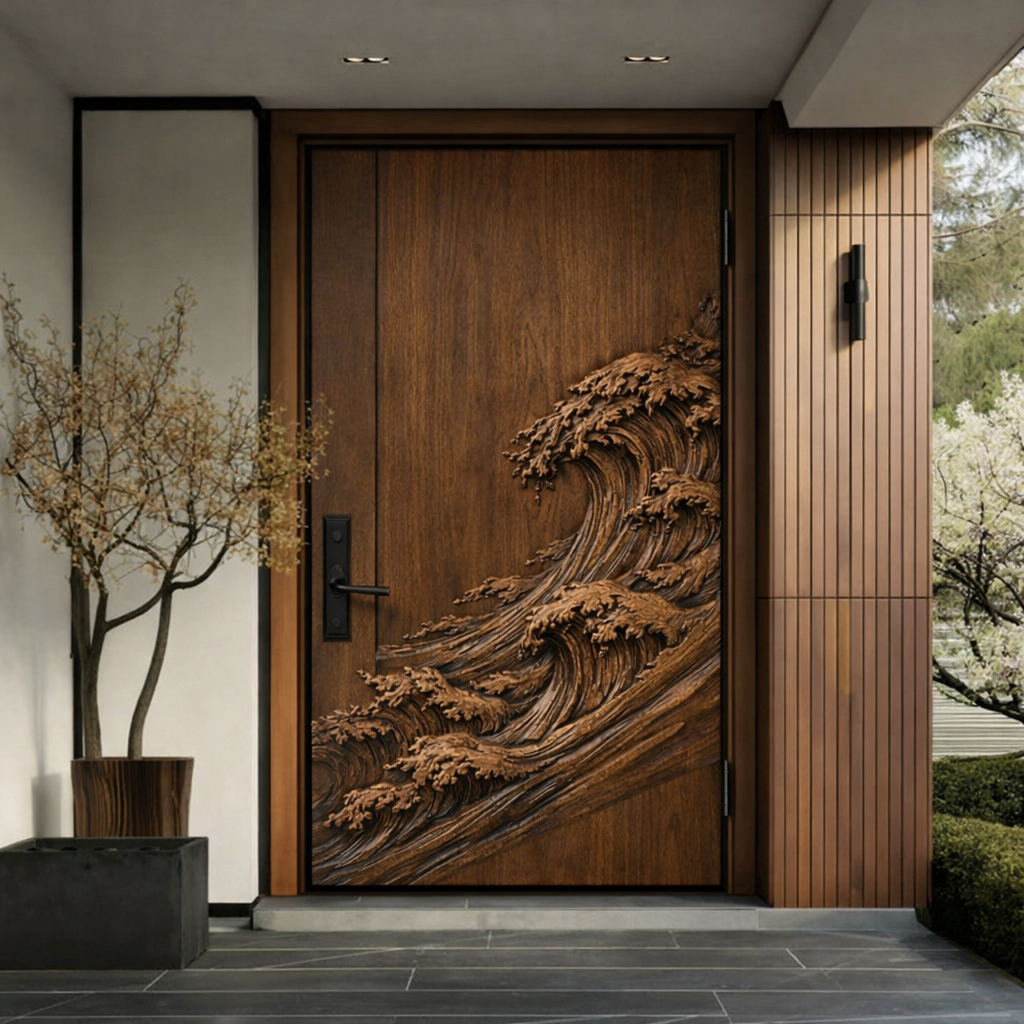 Solid Wood Entry Door – Handcrafted Natural Wooden Door Design