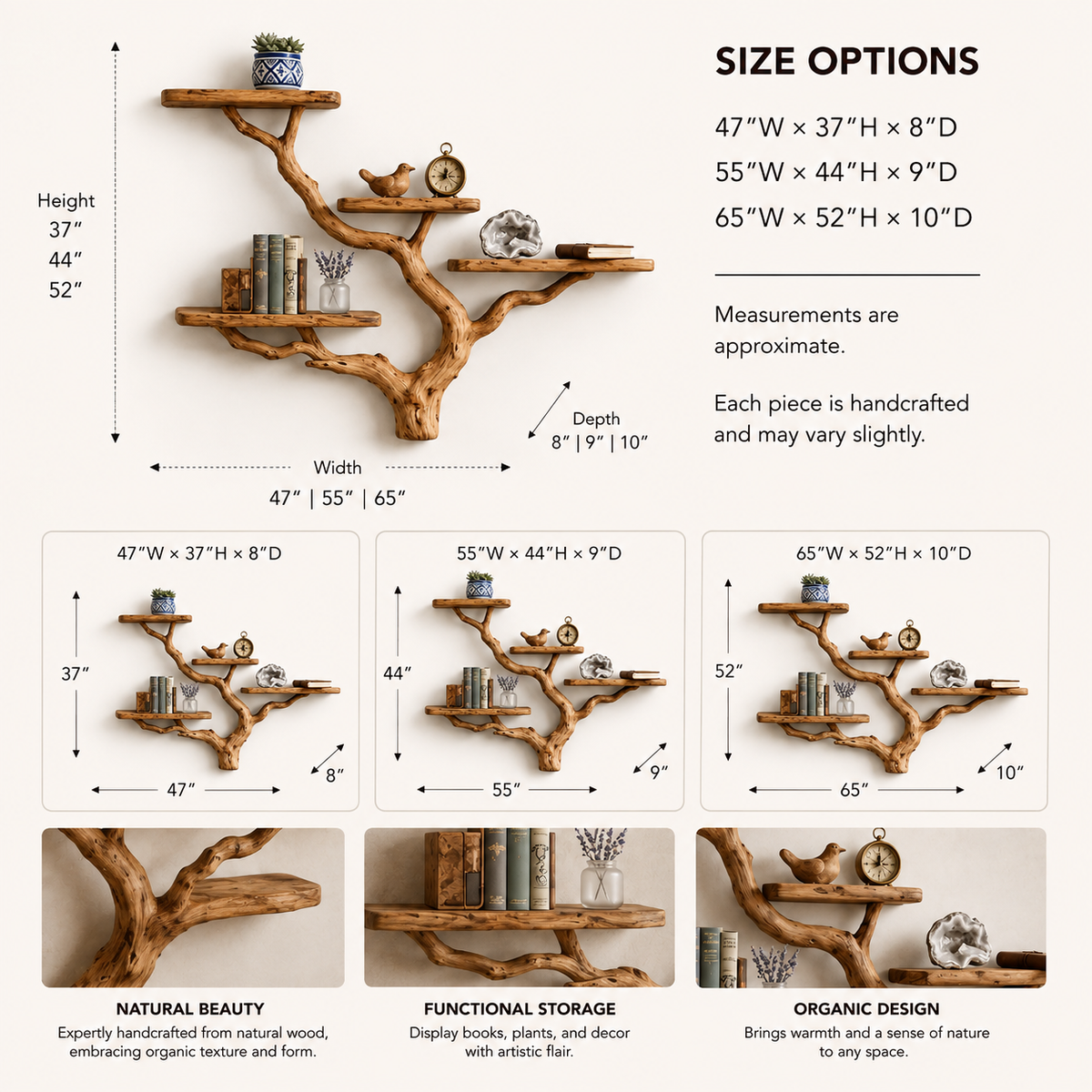 Tree Branch Wall Shelf – Solid Wood Display Shelf for Home Decor
