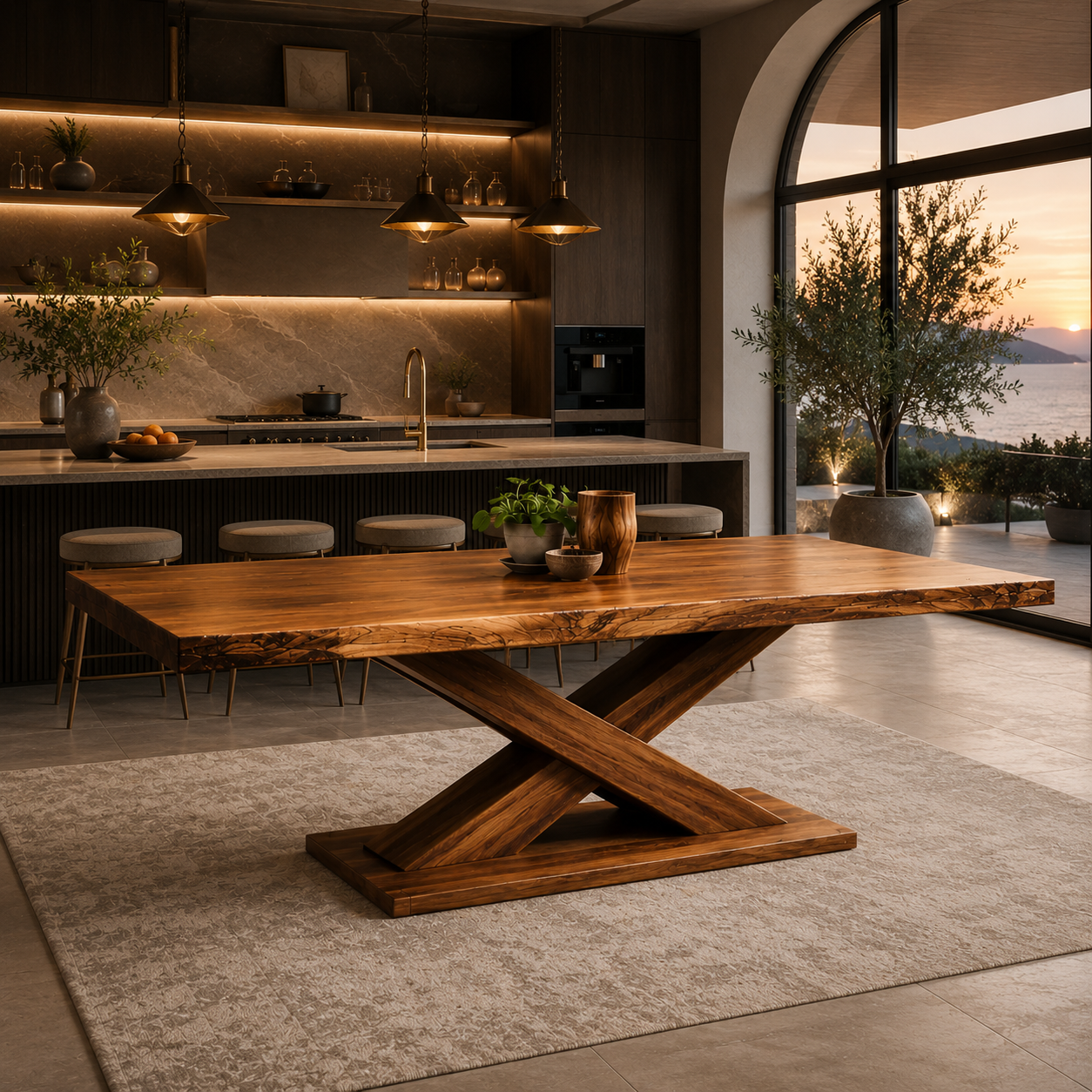 X-Base Dining Table – Sculptural Solid Wood Table for Luxury Dining Room