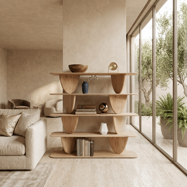 Geometric Bookcase – Solid Wood Display Shelf for Living Room Hover Image