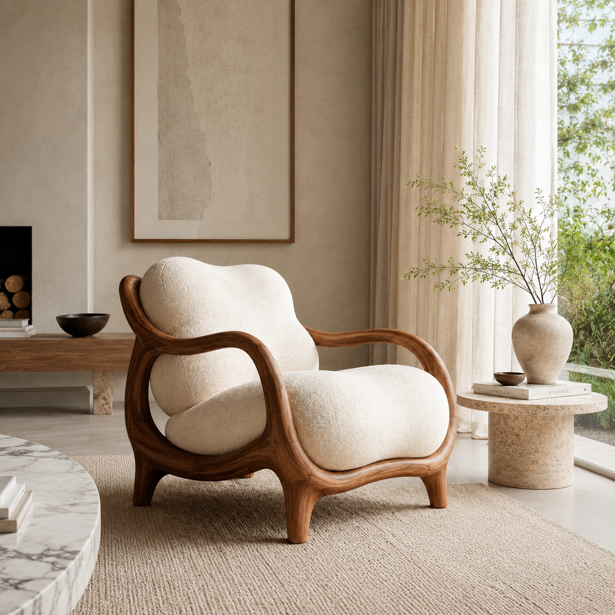 Organic Sculptural Wood Lounge Chair