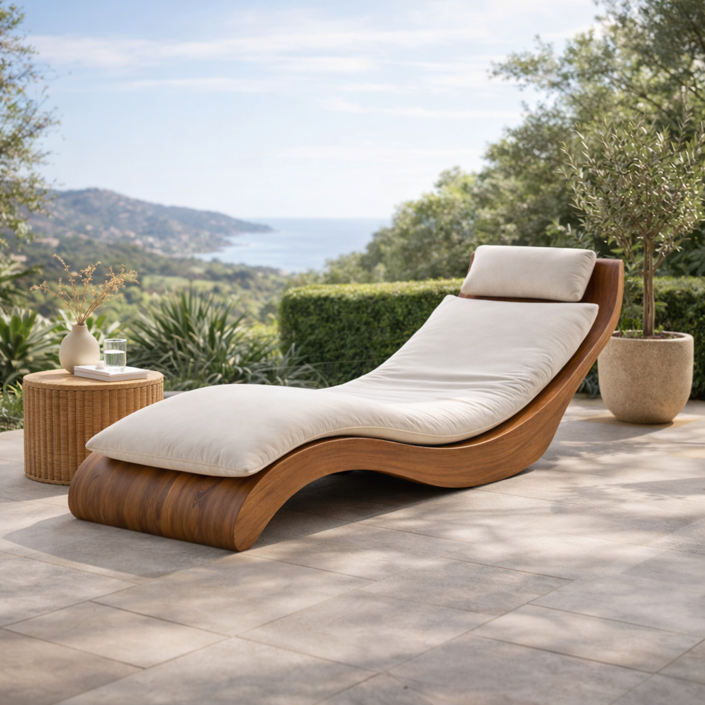 Curved Chaise Lounge – Wooden Lounge Chair for Indoor and Outdoor Relaxation