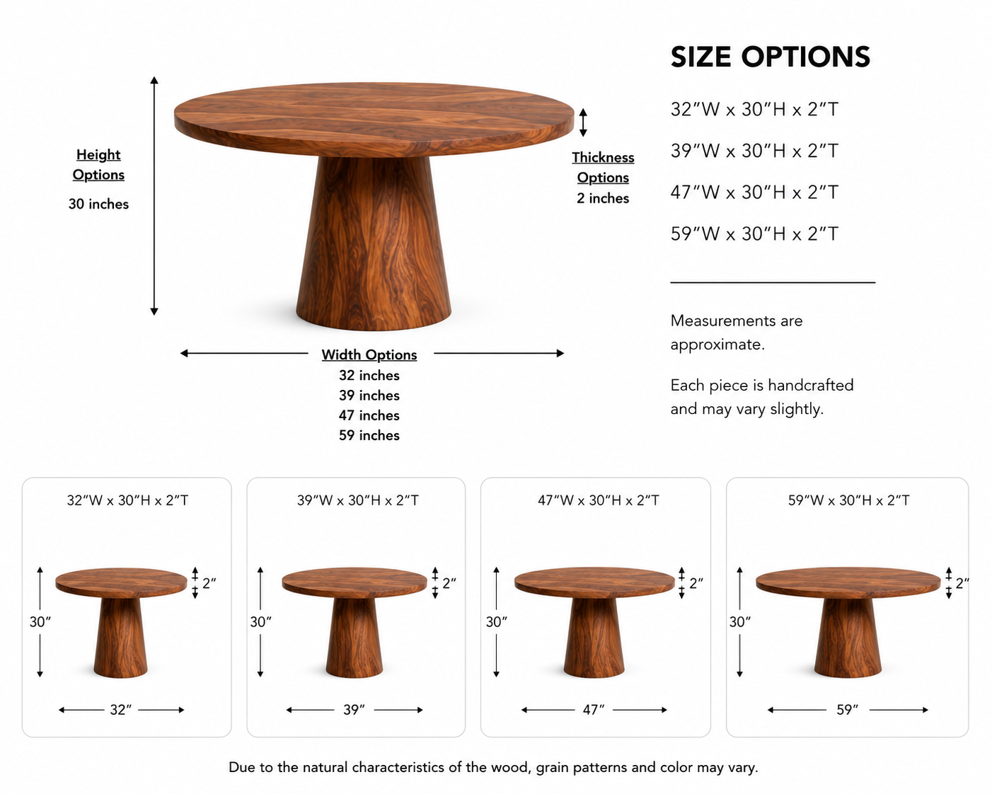 Round Wood Dining Table – Solid Wood Pedestal Table for Dining Room Decor
