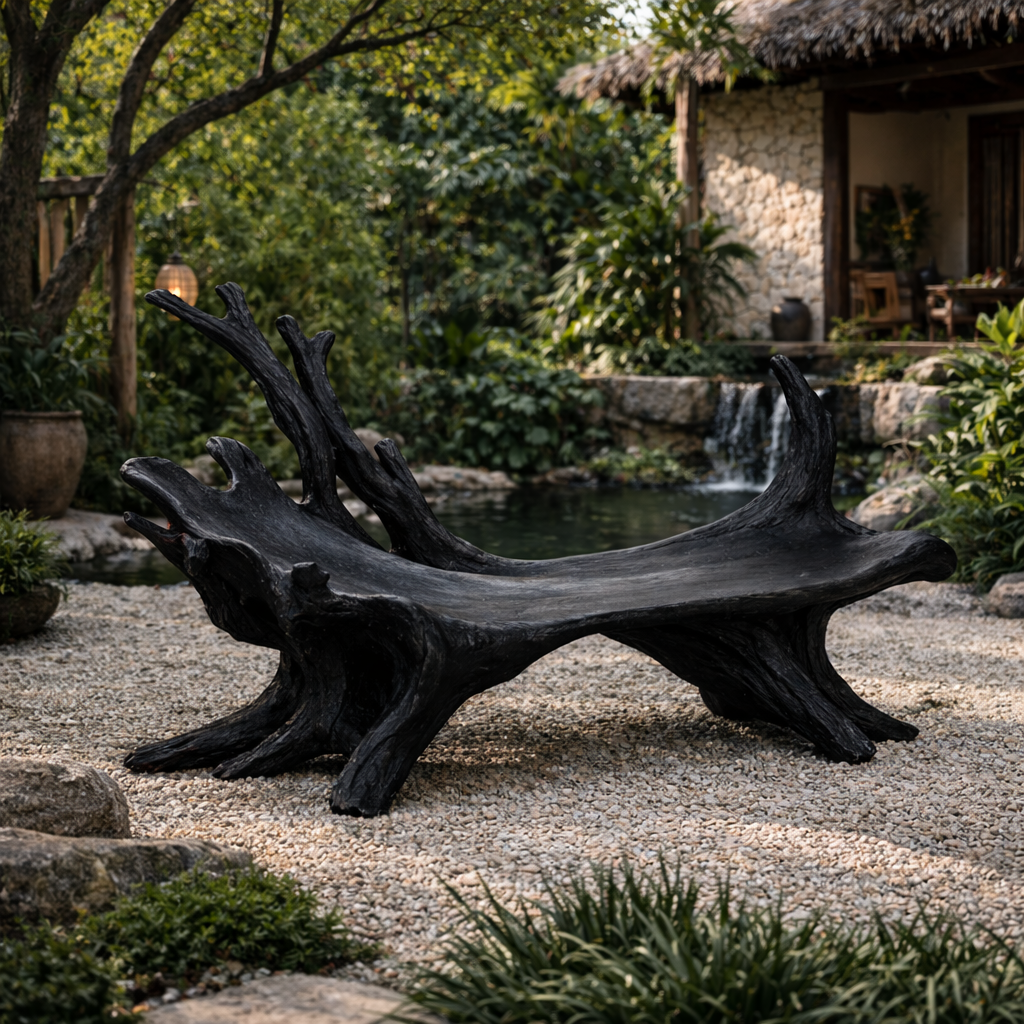 Tree Root Outdoor Bench – Solid Wood Rustic Bench for Patio and Garden Decor
