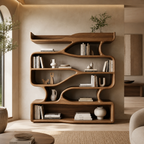 S-Shaped Bookcase – Sculptural Solid Wood Display Shelf