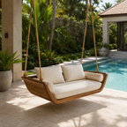 Wood Hanging Swing Sofa – Solid Wood Porch Swing with Cushions for Outdoor Decor