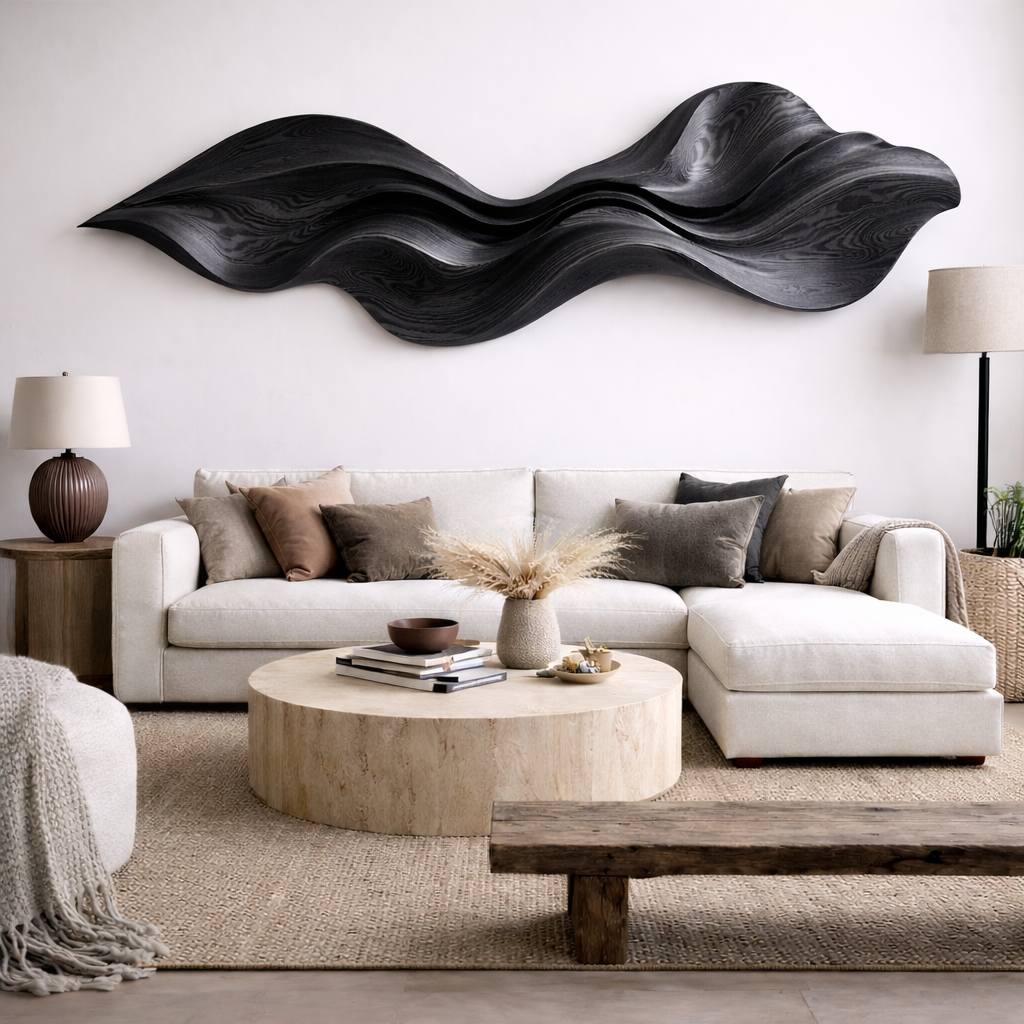 Organic Wave Wooden Wall Art – Sculptural Modern Décor