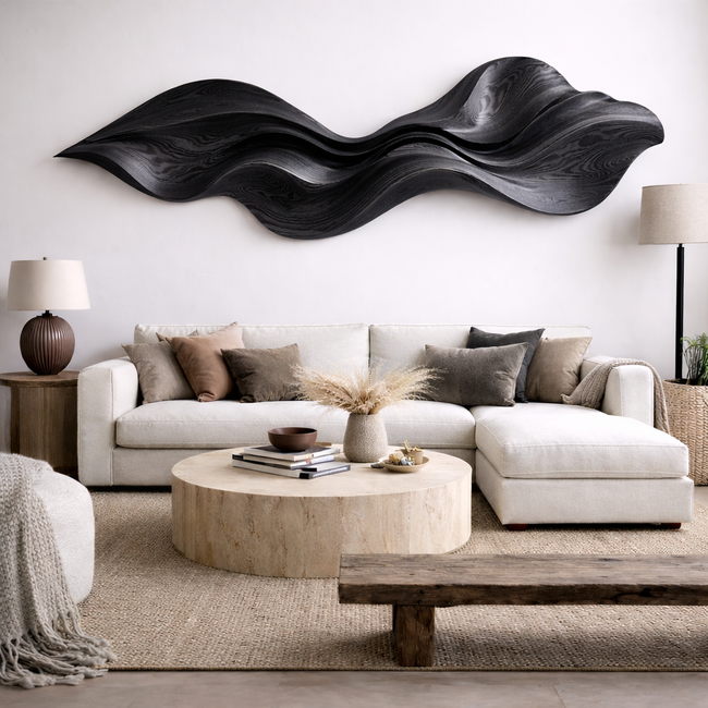 Organic Wave Wooden Wall Art | Sculptural Modern Wood Wall Décor Main Image